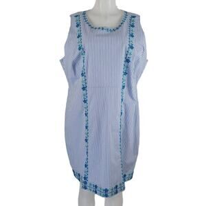 Vineyard Vines Blue White Stripped Pop Embroidered Floral Shift Dress 22 NWT